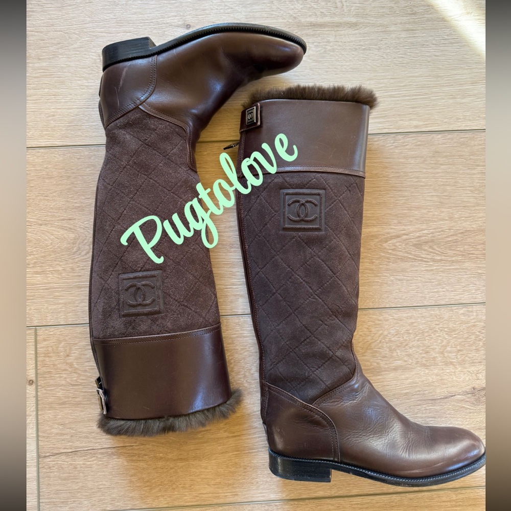 Chanel boot leather and suede chocolate brown boots 37.5 riding boots